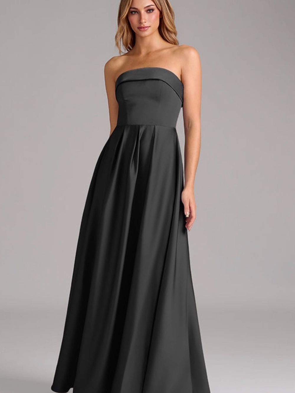 Strapless Black Satin Evening Gown